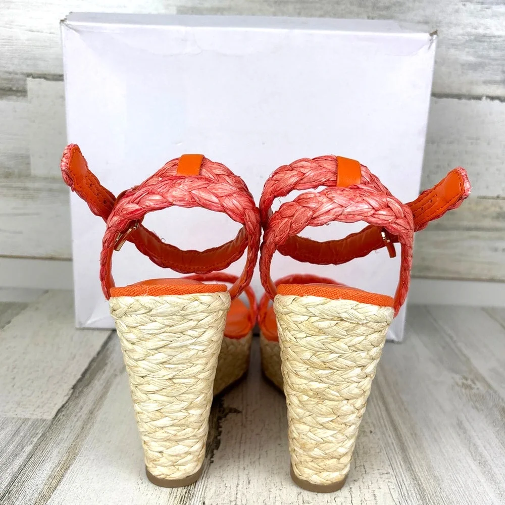 Nine West Womens 10 Orange Henri Espadrille Woven Wedge Sandals NWT